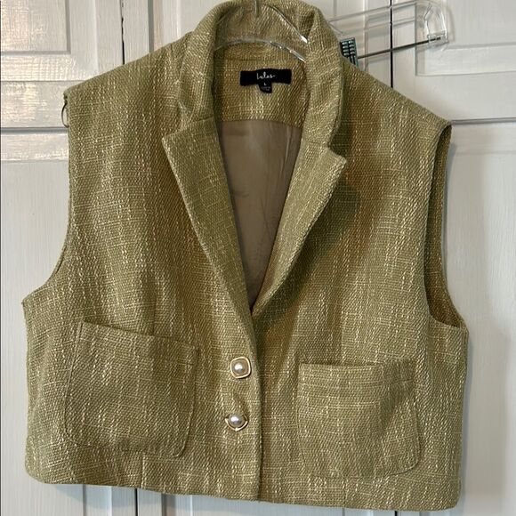 Lulus Perfect Company Olive Tweed Sleeveless Cropped Blazer - Size S - Picture 1 of 9